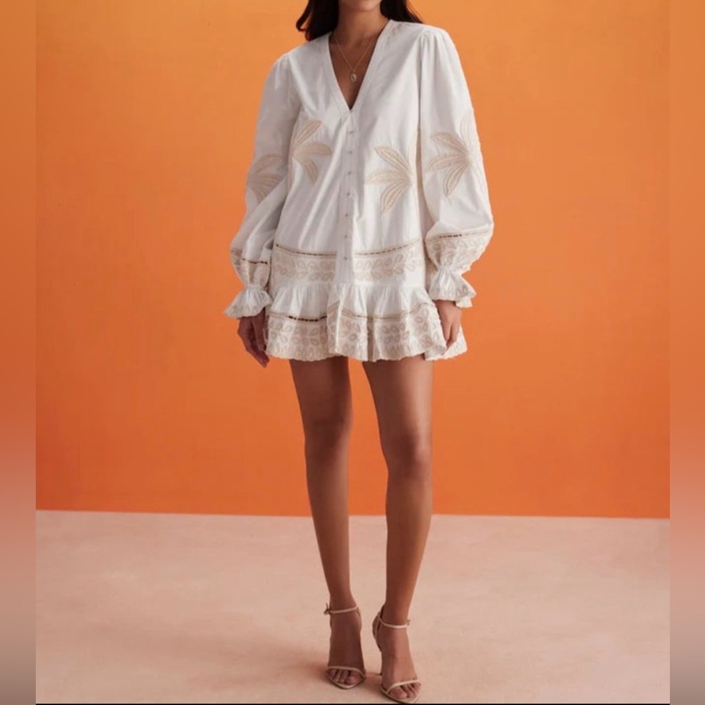 Hemant & Nandita Ari Palm Embroidered Mini Dress Size S NWOT